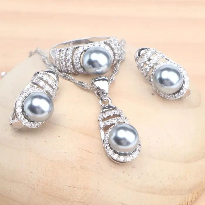 Ensemble de bijoux de mariage en argent 925 avec perles et zircons cubiques pour femmes occasions spéciales et port quotidien