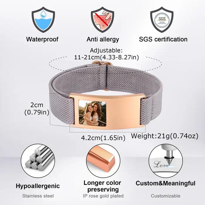Bracelet élastique personnalisé avec photo pour homme et femme