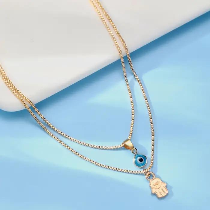 Colliers porte-bonheur double couche en zircon avec pendentif œil turc pour femmes et hommes, bijoux de fête, cadeau