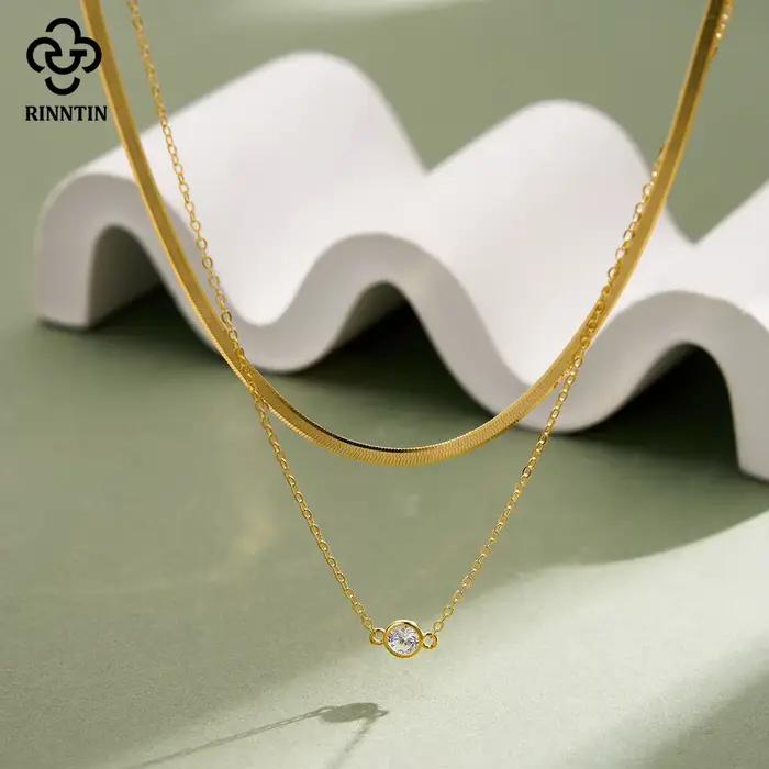 Collier ras du cou superposé élégant en argent sterling 925 Rinntin pour femme