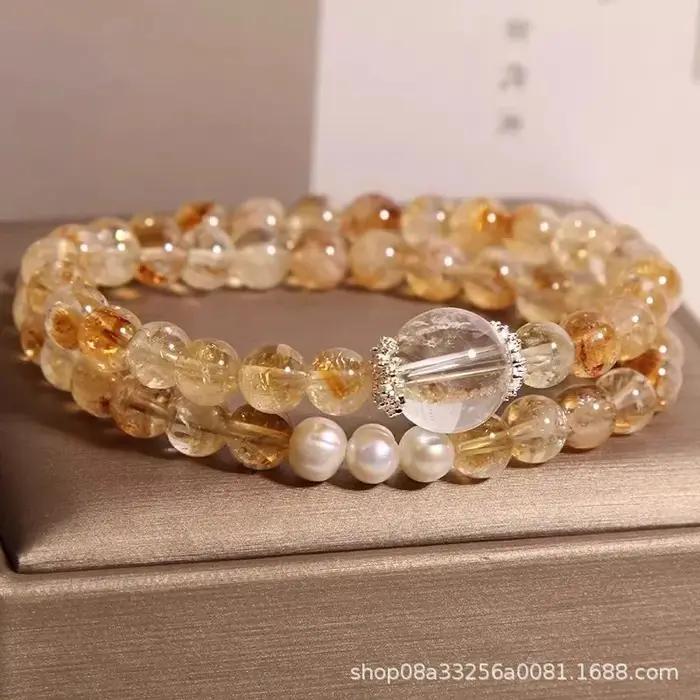Bracelet multicouche en citrine pour femmes