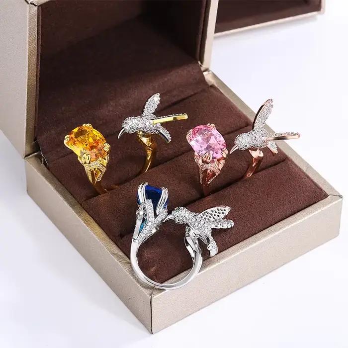 Bague créative en pierres précieuses colorées pour femmes