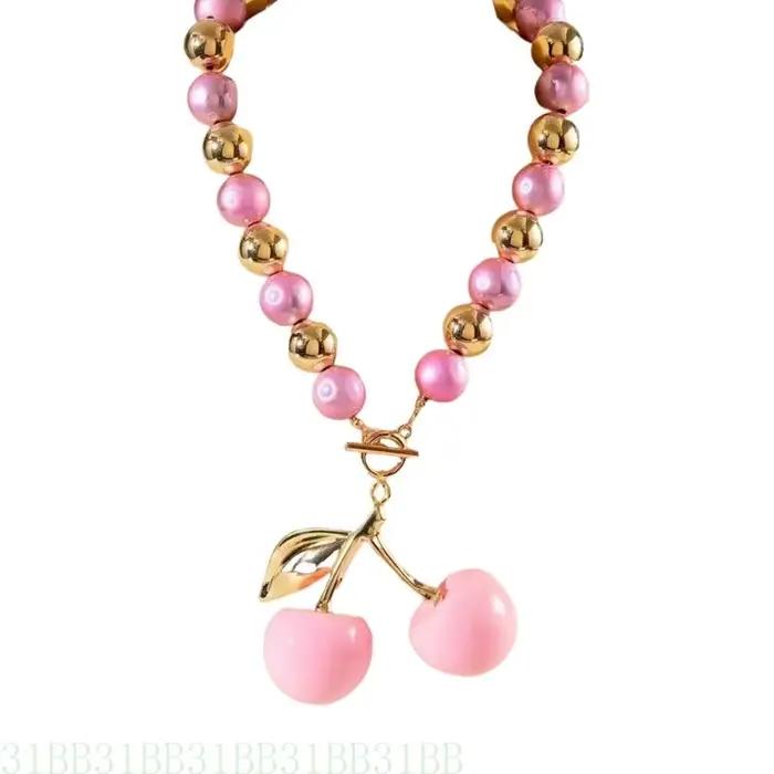 Collier cerise élégant 31BB avec une chaîne clavicules perlées élégantes romanes pour femmes amateur