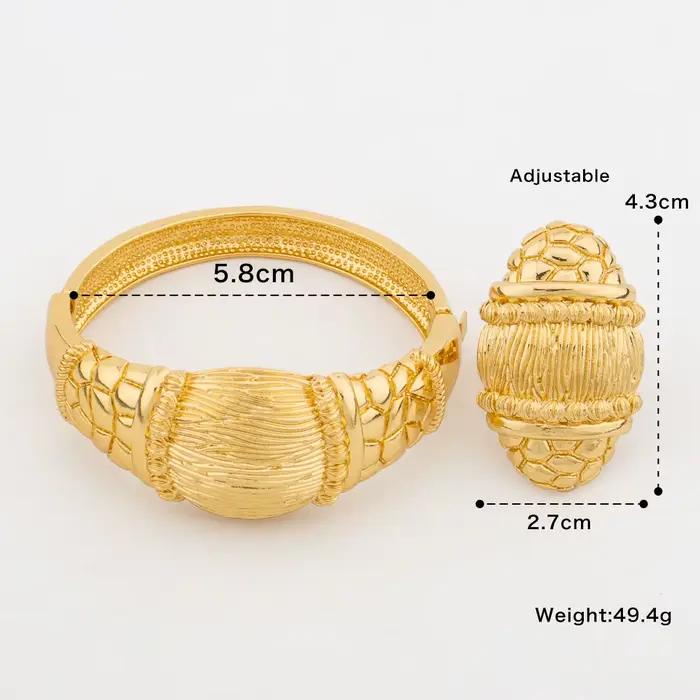 Parure de bijoux de mariée pour femme : boucles d'oreilles pendantes, collier avec pendentif, bracelet et bague couleur or pour fiançailles et fêtes