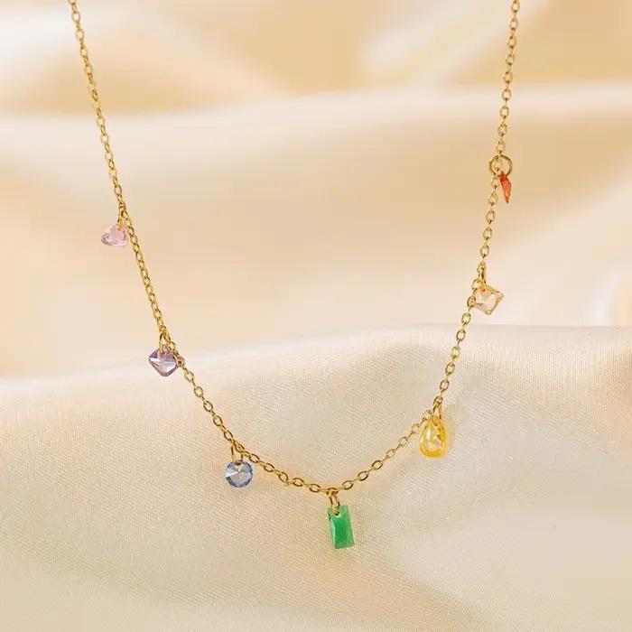 Kolmnsta bohême coloré CZ cristal collier ras du cou pour femmes filles en acier inoxydable pendentif chaîne