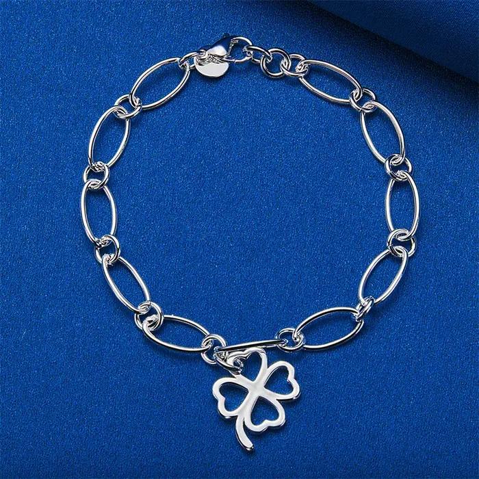 Bracelet trèfle exquis en argent sterling 925 de 8 pouces pour les fêtes féminines