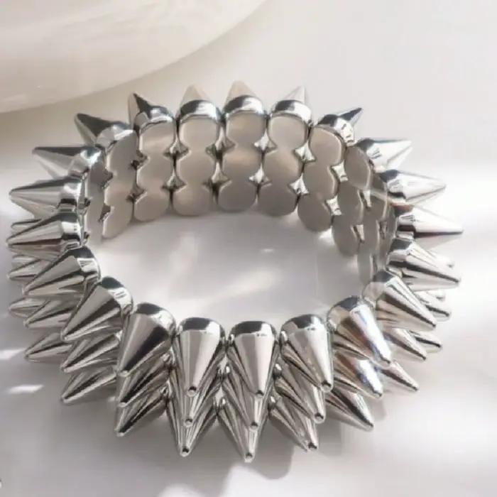 Bracelet Y2K Punk à triple rangée de clous, large et épais, style Gothique, accessoires de mode pour femme