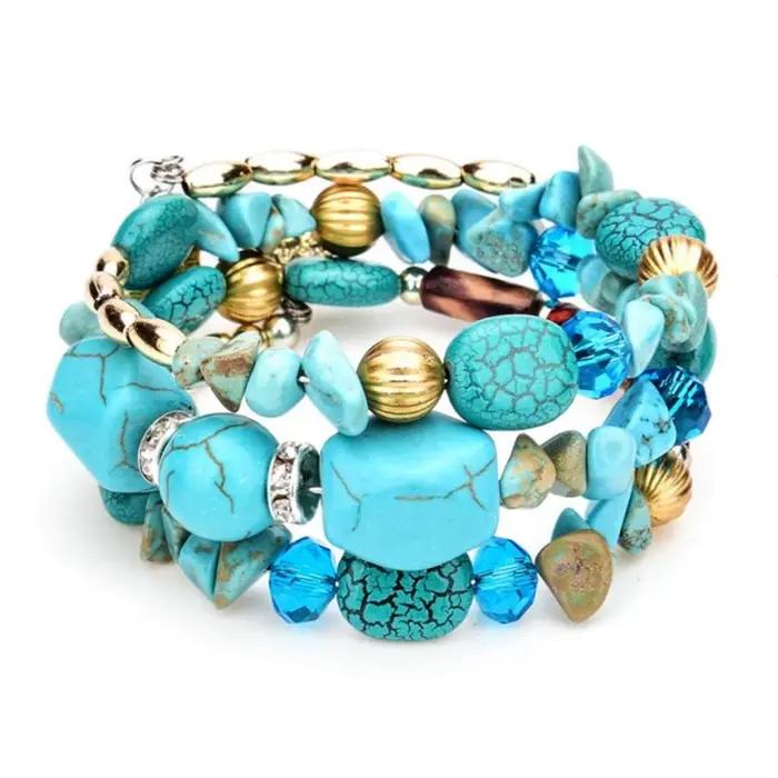 Bracelets multicouches en pierre de résine, bracelets élastiques à perles de couleurs variées, brace