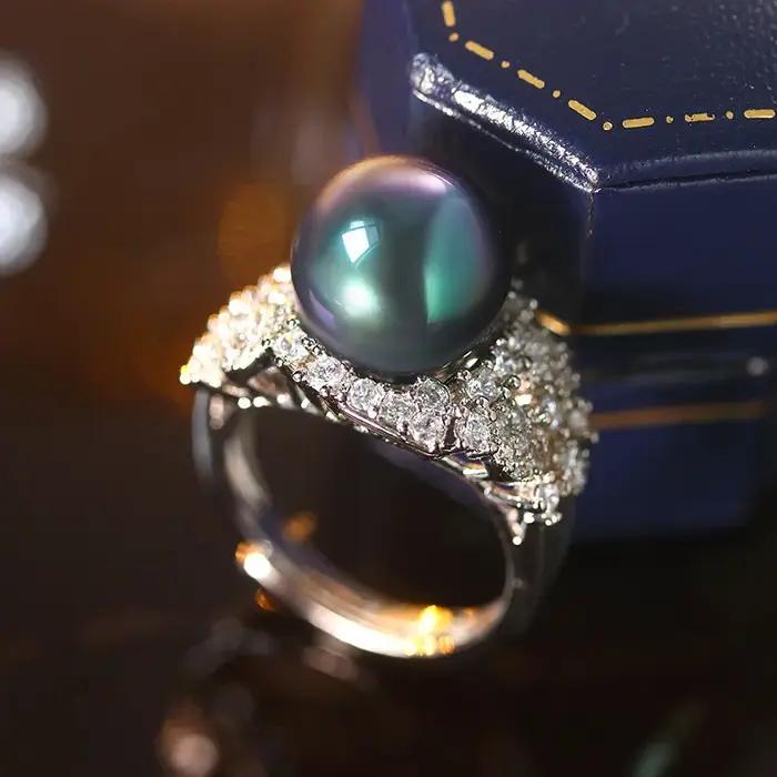 Grace-Bague de mariage ouverte en argent 925 avec perle colorée pour femme, CZ brillant, bague romantique, bague de fête, accessoires de mode