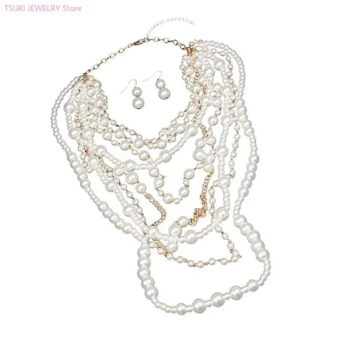 Ensemble élégant collier et boucles d'oreilles en perles faites à la main offrant des styles de style polyvalents pour