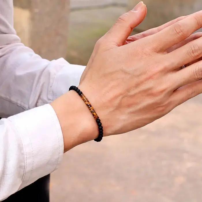 Nouveau Bracelet de perles minimaliste 4mm unisexe empereur Onyx petite pierre