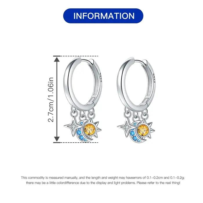 Boucles d'oreilles à pampilles de lune et de soleil en forme d'étoile en argent sterling 925