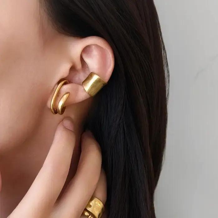 Boucles d'oreilles rétro sans perçage pour femmes classiques en forme de C or plaqué argent mode fille usage quotidien bijoux cadeaux