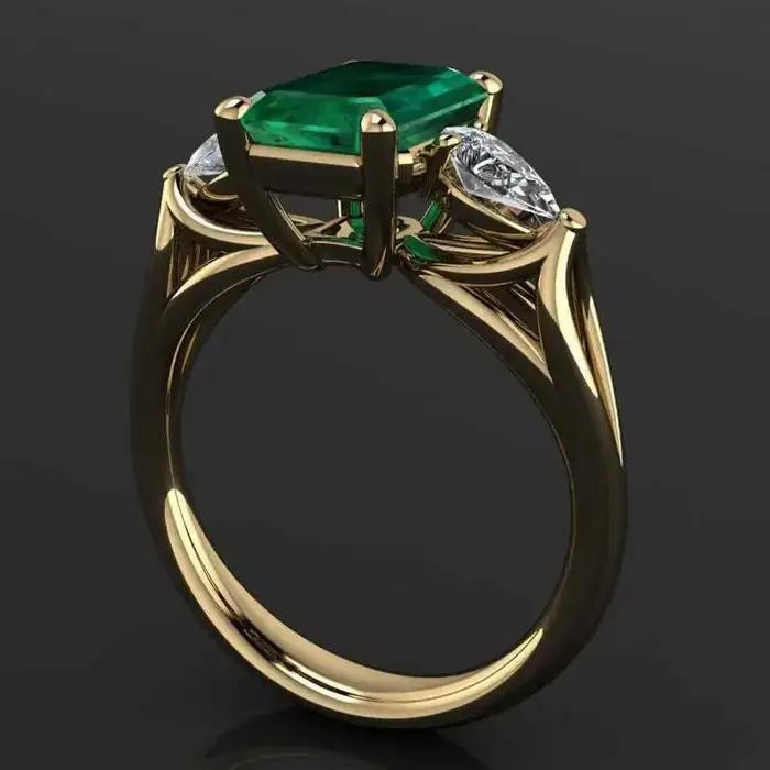 Bague émeraude verte plaquée or 14 carats pour femmes