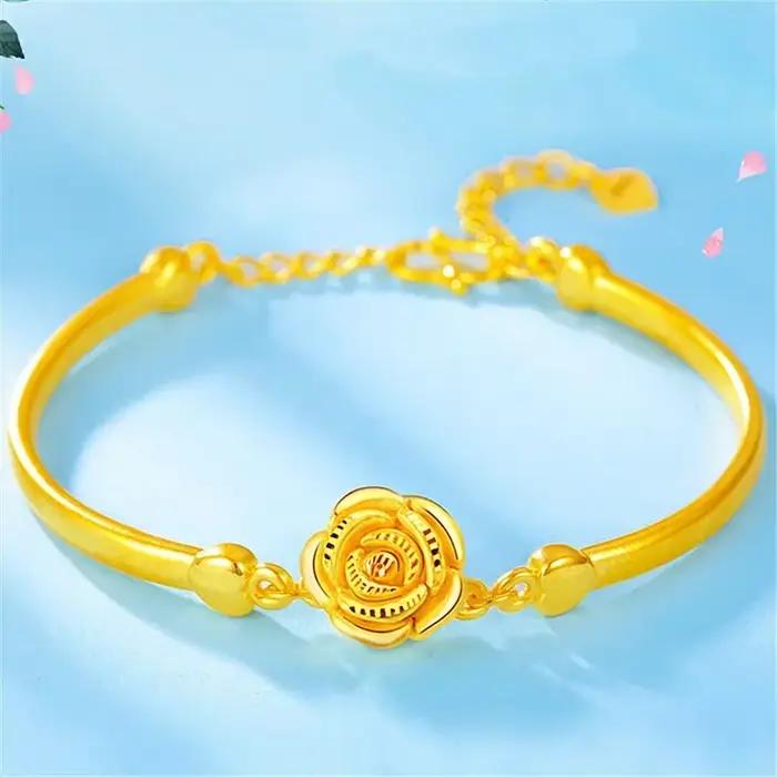 Bracelet Rose couleur or véritable 18 KT pour femmes