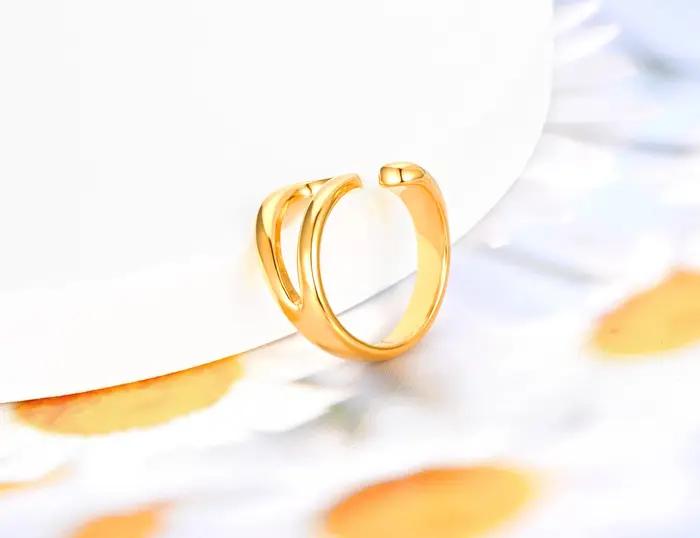 Lokaer – bague géométrique en acier inoxydable plaqué or 18K