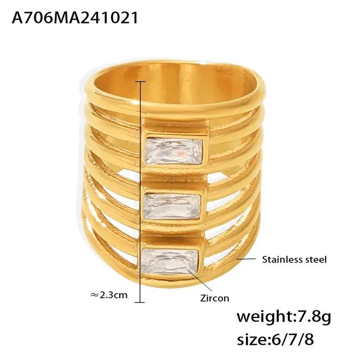 Bague superposée en acier inoxydable 316L pour femmes, plaqué or 18 carats incrusté de Zircon brillant, anneaux larges pour femmes, Style Hiphop Rock