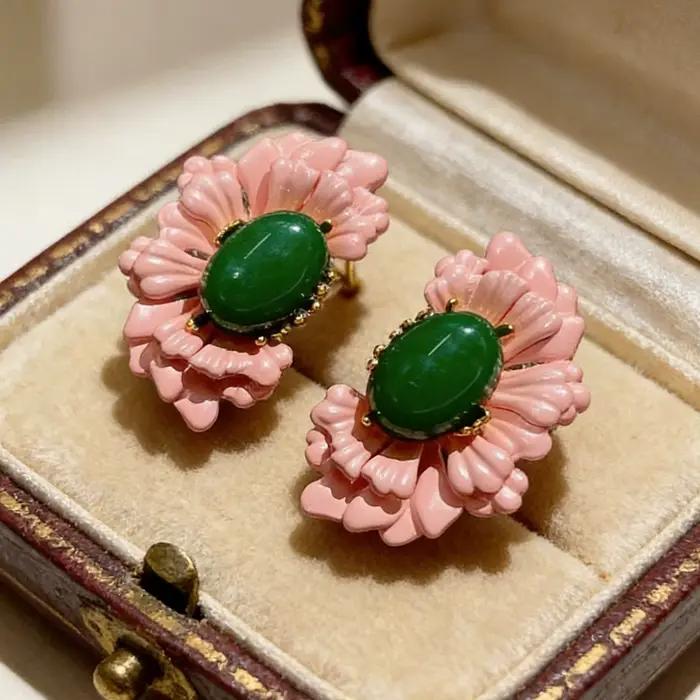 Boucles d'oreilles vintage à fleurs roses, élégantes et rétro, pour femmes