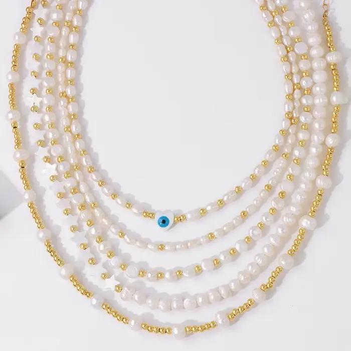 Collier de perles naturelles pour femmes, élégant, couleur or, ras du cou, chaîne de clavicule de mariage, bijoux de fête à la mode