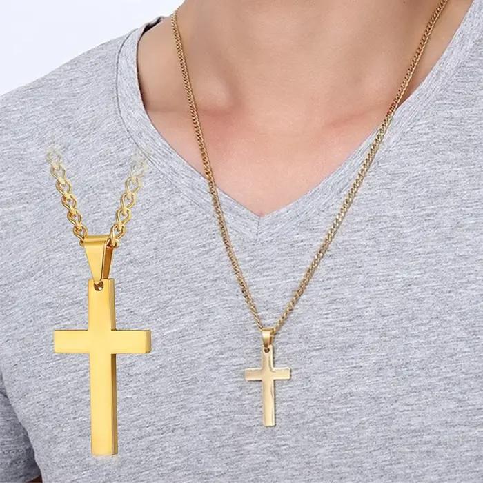 Collier pendentif croix en acier inoxydable pour femmes et hommes
