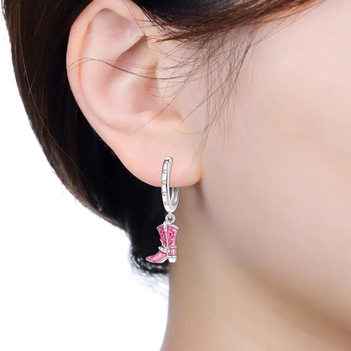 PANPOKI – boucles d'oreilles en argent Sterling 925, denim rose, personnalisées, pour femmes, bijoux originaux, à la mode, pour fête, cadeaux fins