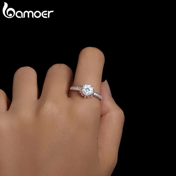 BAMOER D couleur VVS1 EX Moissanite fleur bague 1ct rond
