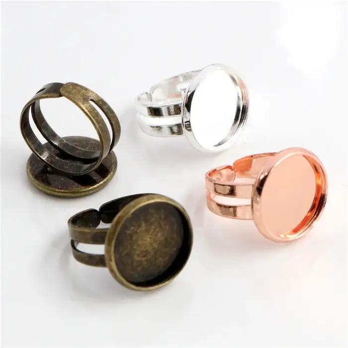 Bague enfant 12mm 10 pièces argent plaqué or Rose couleur enfants réglable anneau paramètres blanc/socle
