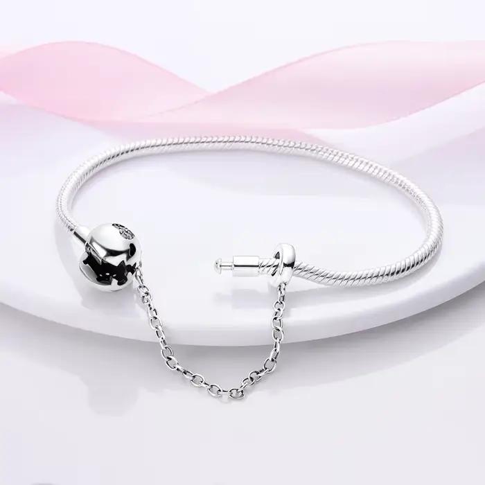 Bracelet de sécurité de luxe en argent sterling 925 compatible breloques perles bijoux fin occasions spéciales femmes