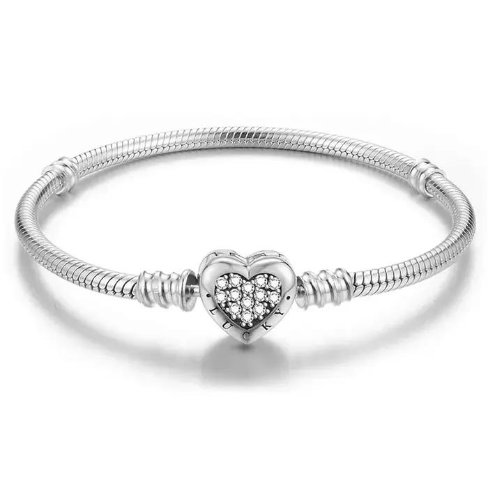 Bracelet en argent sterling 925 personnalisé simple forme cœur griffes perles diy compatible bracelets originaux bijoux fins cadeau femmes occasions partys