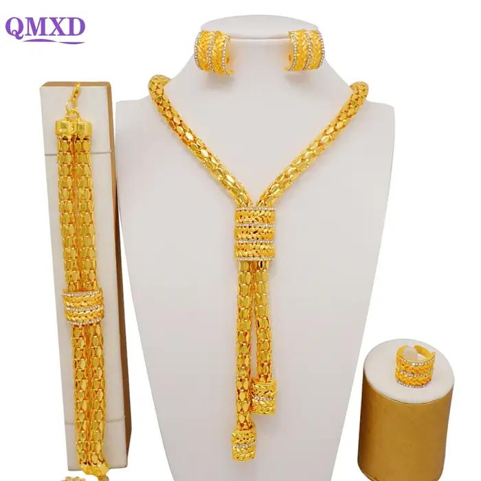 Ensemble de bijoux fins en perles africaines pour femmes, collier, bracelet, boucles d'oreilles, bague, cadeaux de mariage, patients de Dubaï, 2023