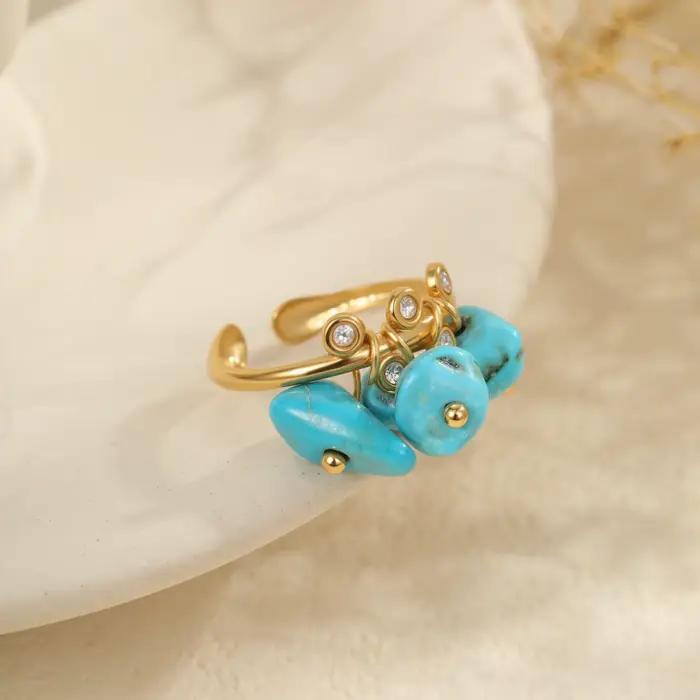Bagues vintage bohèmes en verre turquoise pour femme, style vacances, bijoux quotidiens, décoration de fête, cadeaux