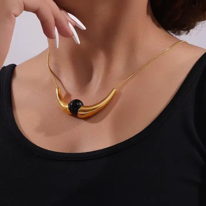 Ensemble de boucles d'oreilles et collier Chic, pendentif rond de Style d'angle Unique, avec chaîne fine en acier inoxydable, bijoux à breloques à la mode