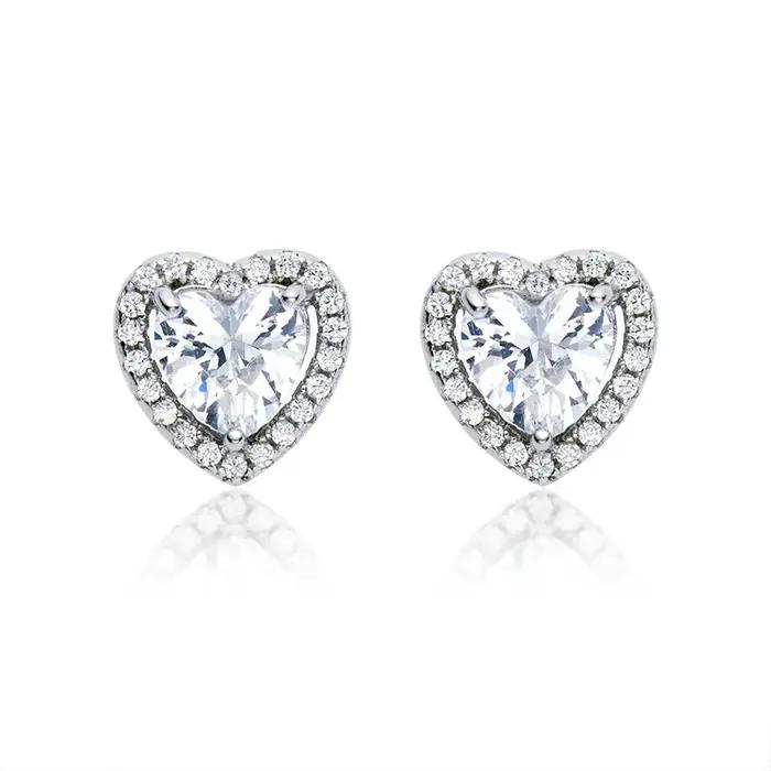 Boucles d'oreilles en argent 925 avec zircone en forme de cœur pour femmes et enfants