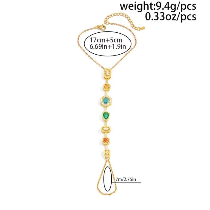 Parure de bijoux de luxe pour femme : Collier et bracelet en acier inoxydable avec pendentif géométrique doré incrusté de pierres précieuses colorées