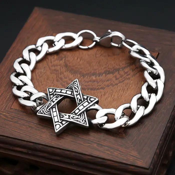 Bracelet chaîne étoile de David Vintage en acier inoxydable 316L, bracelets hexagramme à la mode pour hommes et femmes, amulette, bijoux cadeaux, vente en gros