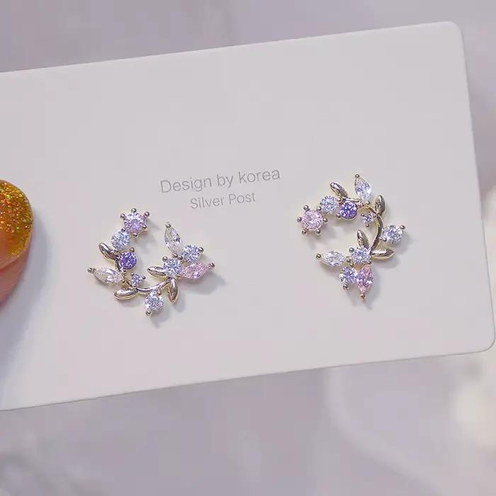 Boucles d'oreilles en Zircon plaqué or 14K pour femmes, styles mignons et romantiques, bijoux de fête, cadeaux pour mariage et occasions spéciales