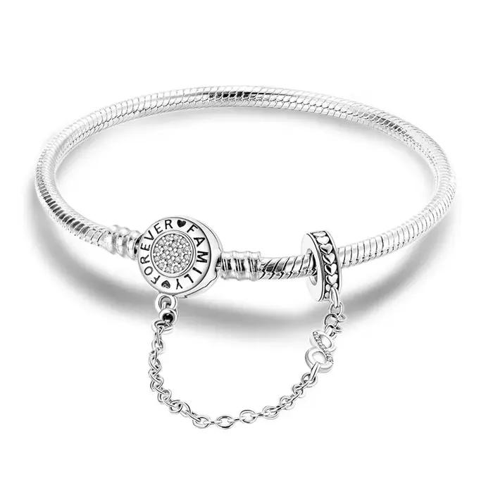 Élégant Bracelet Chaîne de Sécurité Famille Éternelle en Argent Sterling 925, Motif Os de Serpent, Compatible Breloques DIY, Bijou Fin pour Mariage, Idéal Cadeau