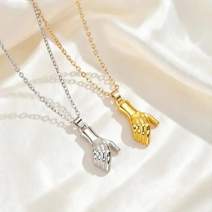 Ensemble Unique de collier d'attraction magnétique pour Couple, pendentif à main pour femmes et hommes, cadeau de saint valentin