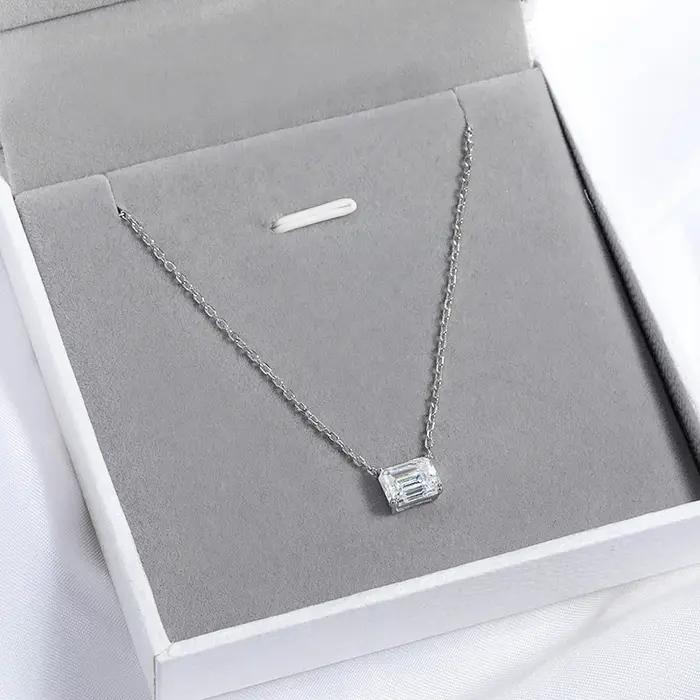 Smyoue 1-3CT Solitaire Moissanite collier pour femmes taille émeraude laboratoire diamant mariage femme
