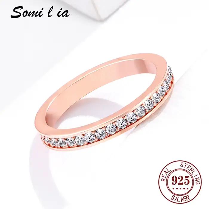 SOMILIA – bagues d'éternité simples en zircon, anneaux empilables minimalistes en argent Sterling 925 pour femmes, bijoux fins de fiançailles, cadeau