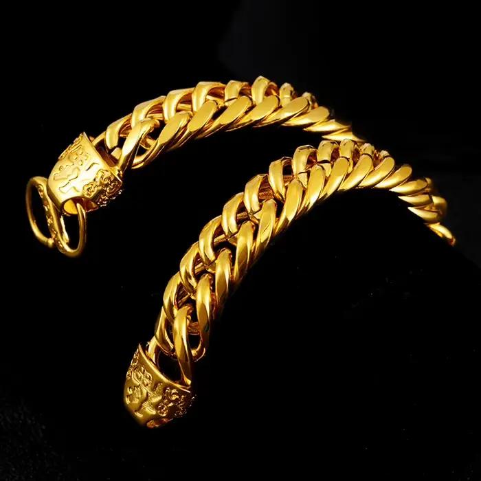 Bracelet en or plaqué or 24K pour femmes et hommes, chaîne en os de serpent en forme de O, bijoux ca