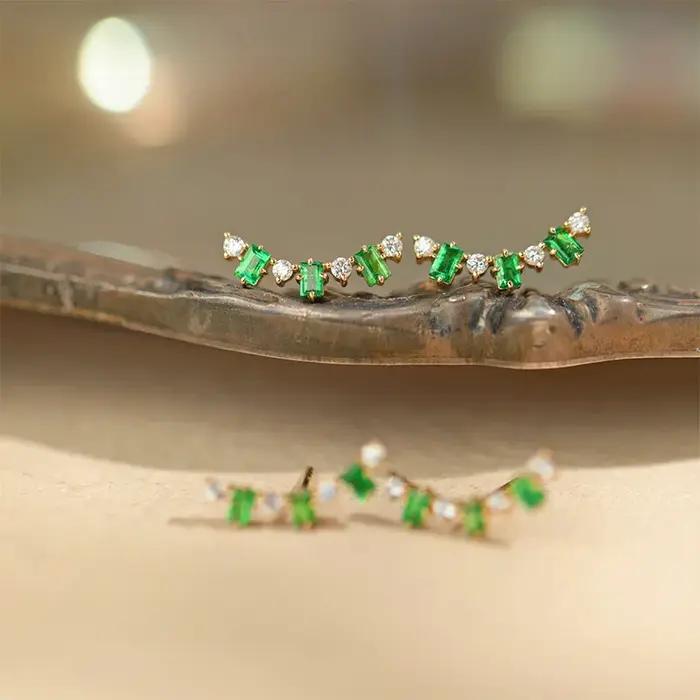 Boucle d'oreille en argent Sterling 925 et Zircon émeraude plaqué or