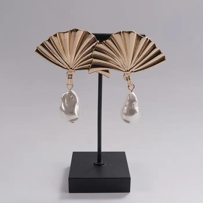 Boucles d'oreilles pendantes en perles baroques en forme d'éventail en or, bijoux de déclaration rét