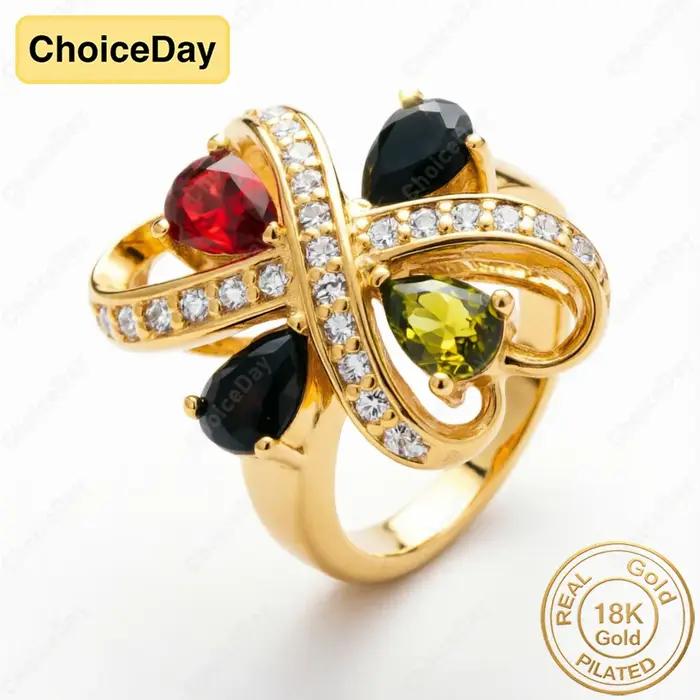 Bague en zircone en forme de cœur plaquée or 18 carats pour femmes occasions spéciales mariage anniversaire cadeau élégant tendance