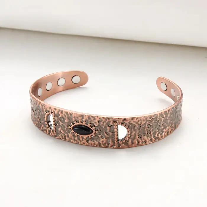 ARADOO Onyx oeil du diable Bracelet en cuivre pur aimant néodyme manchette ouverte 3500 Gauss bracelets de thérapie magnétique
