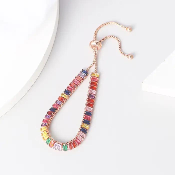 Bracelets de Tennis multicolores réglables pour femmes, bijoux de mariage arc-en-ciel, breloque en Zircon coloré, chaîne à main, DZH043