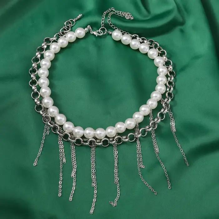 Collier Aihua multicouche à longues pampilles et perles d'imitation pour femme, collier ras-du-cou tendance avec perles, bijoux de mariage Y2K, cadeaux