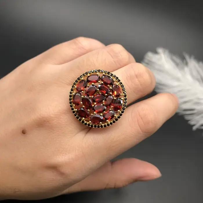 Bague en argent sterling 925 avec grenat jaune, pierre précieuse naturelle, design classique, bijoux fins pour femmes, à porter en soirée 2026