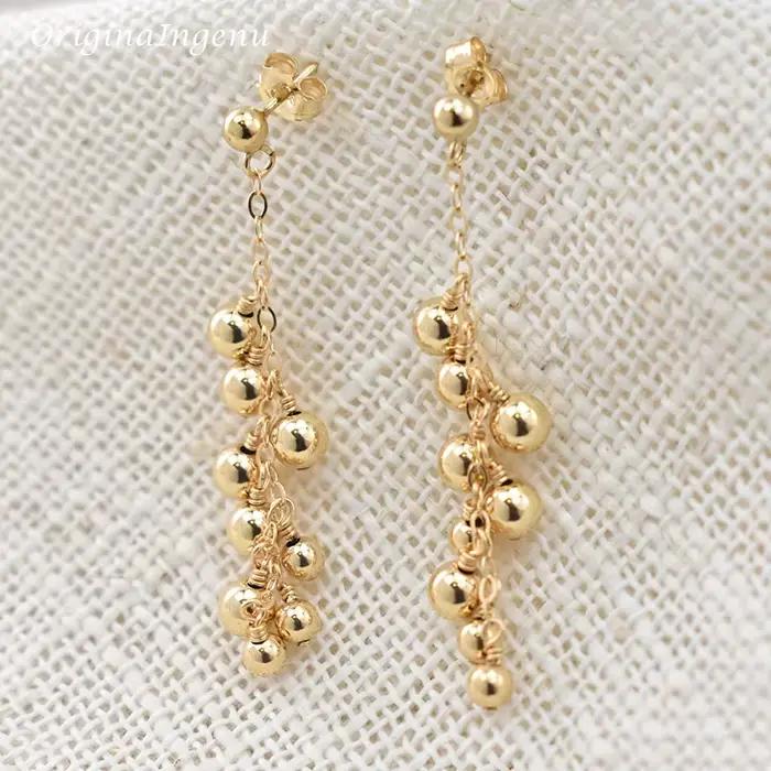Boucles d'oreilles en or 14 carats faites à la main pour femmes, bijoux Boho Oorbellen Brinco, bijoux fins vintage, boucles d'oreilles pendantes