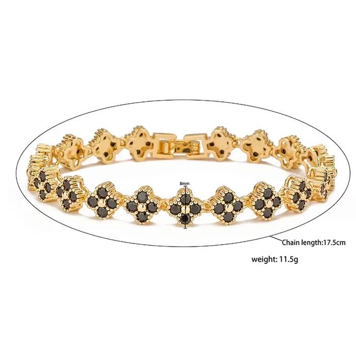 Ensemble de bijoux rétro en laiton plaqué or 18 carats avec motif floral et zircone cubique blanche pour femmes occasions spéciales